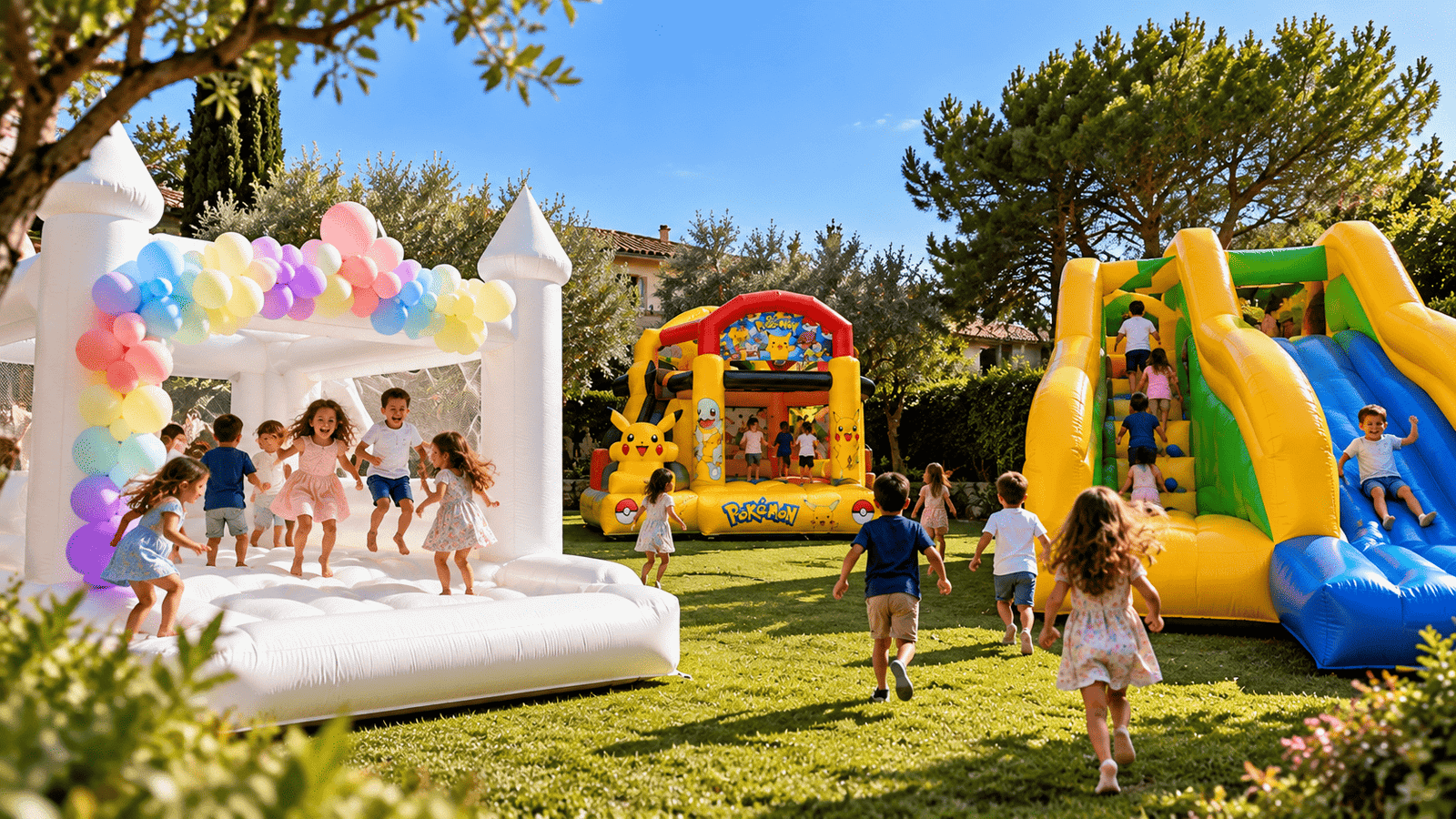 Enfant de 3 ans qui jouent dans des châteaux gonflables Enfant de 3 ans qui jouent dans des châteaux gonflables
